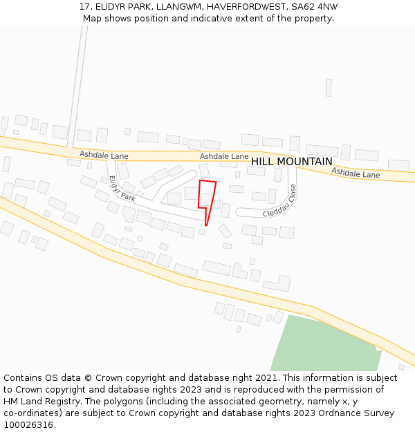 17, ELIDYR PARK, LLANGWM, HAVERFORDWEST, SA62 4NW: Location map and indicative extent of plot