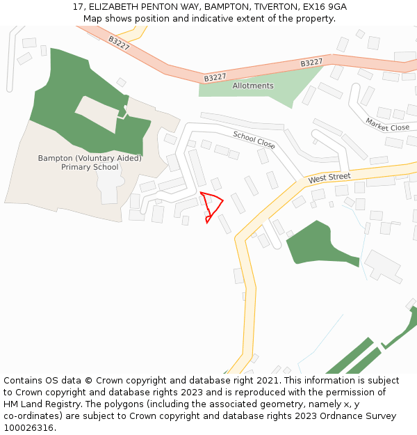 17, ELIZABETH PENTON WAY, BAMPTON, TIVERTON, EX16 9GA: Location map and indicative extent of plot