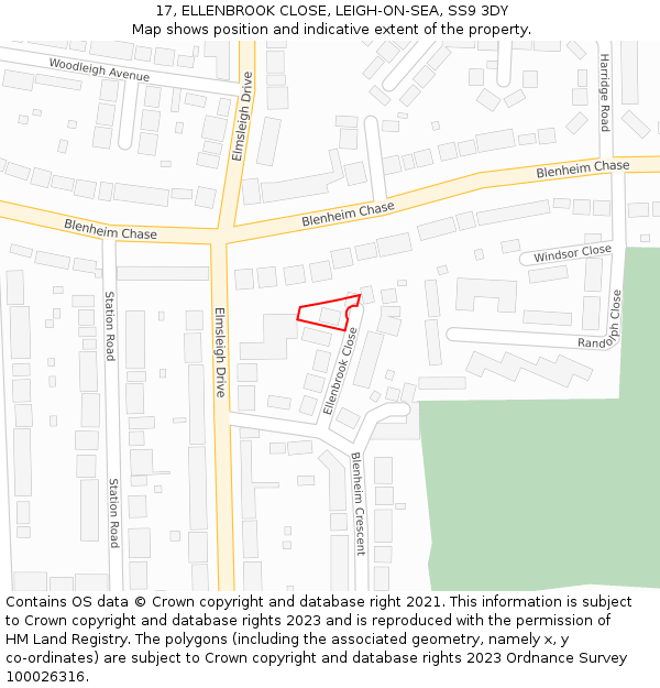 17, ELLENBROOK CLOSE, LEIGH-ON-SEA, SS9 3DY: Location map and indicative extent of plot