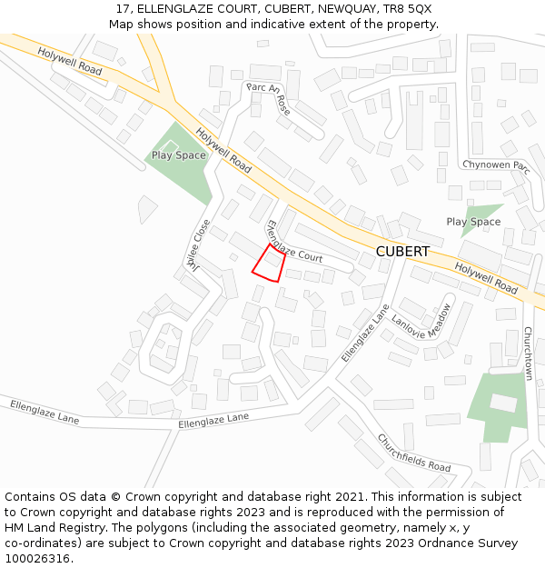 17, ELLENGLAZE COURT, CUBERT, NEWQUAY, TR8 5QX: Location map and indicative extent of plot