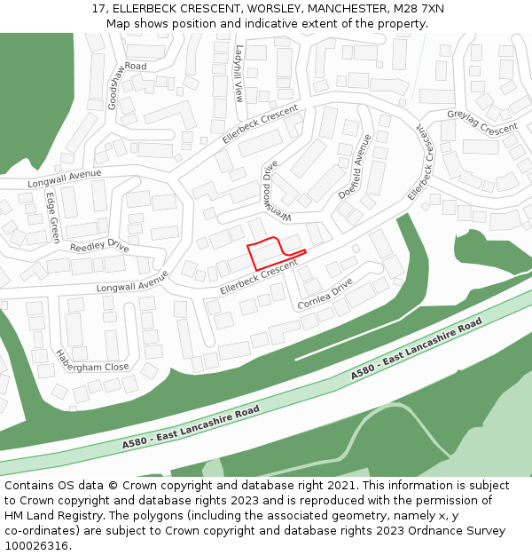 17, ELLERBECK CRESCENT, WORSLEY, MANCHESTER, M28 7XN: Location map and indicative extent of plot