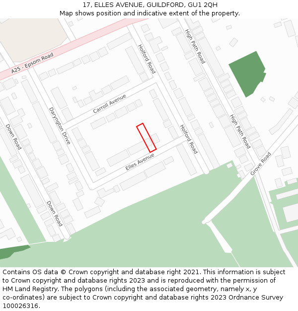 17, ELLES AVENUE, GUILDFORD, GU1 2QH: Location map and indicative extent of plot