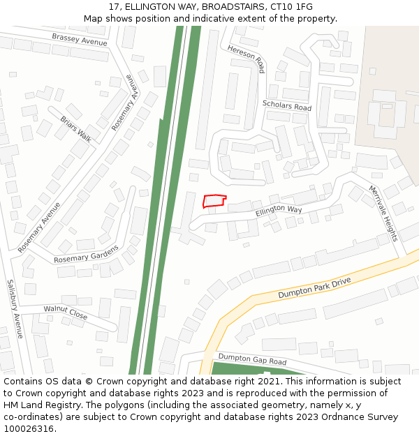 17, ELLINGTON WAY, BROADSTAIRS, CT10 1FG: Location map and indicative extent of plot