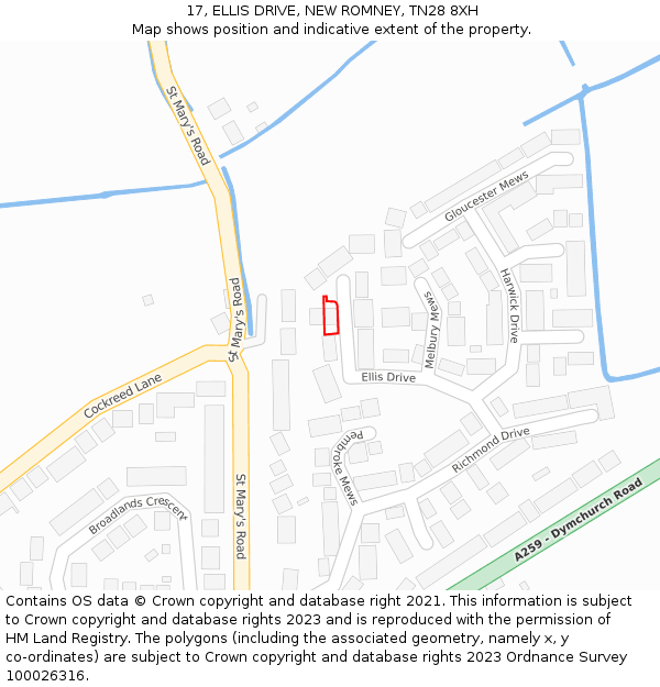 17, ELLIS DRIVE, NEW ROMNEY, TN28 8XH: Location map and indicative extent of plot