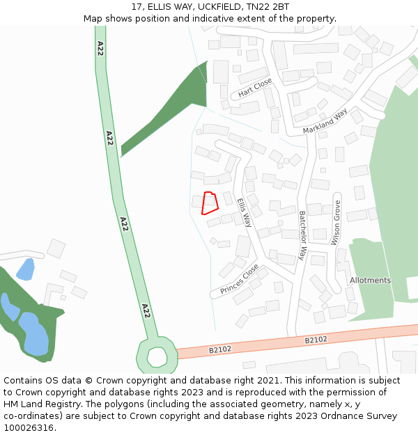 17, ELLIS WAY, UCKFIELD, TN22 2BT: Location map and indicative extent of plot