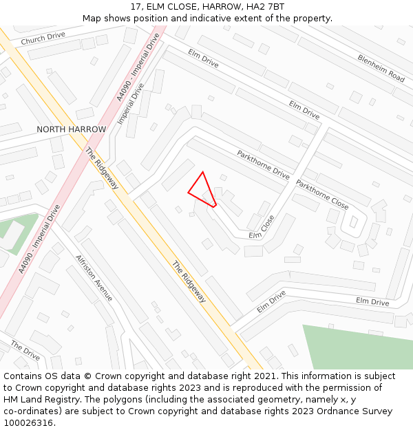 17, ELM CLOSE, HARROW, HA2 7BT: Location map and indicative extent of plot