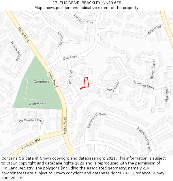 17, ELM DRIVE, BRACKLEY, NN13 6ES: Location map and indicative extent of plot