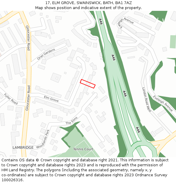 17, ELM GROVE, SWAINSWICK, BATH, BA1 7AZ: Location map and indicative extent of plot