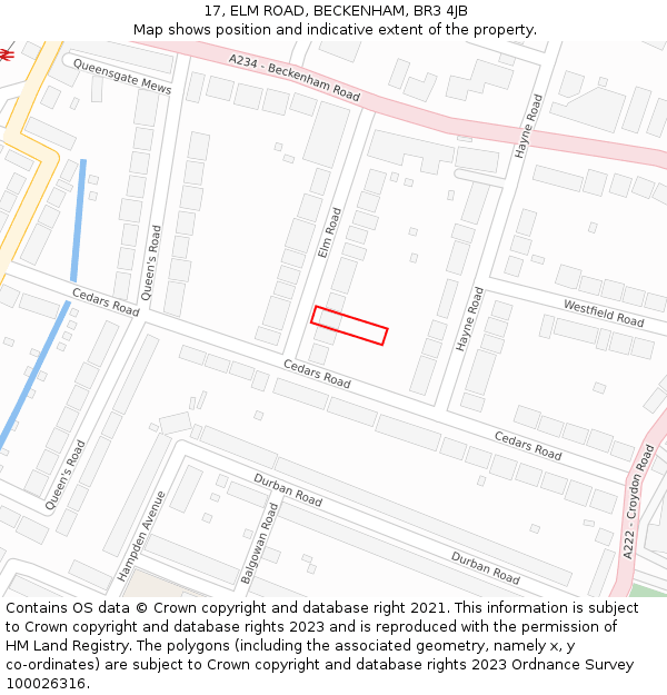 17, ELM ROAD, BECKENHAM, BR3 4JB: Location map and indicative extent of plot