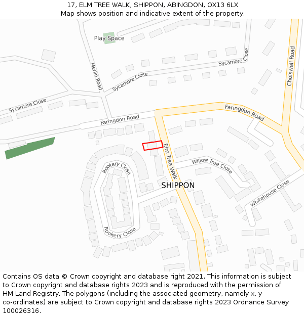 17, ELM TREE WALK, SHIPPON, ABINGDON, OX13 6LX: Location map and indicative extent of plot