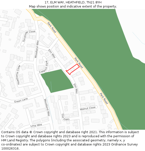 17, ELM WAY, HEATHFIELD, TN21 8YH: Location map and indicative extent of plot