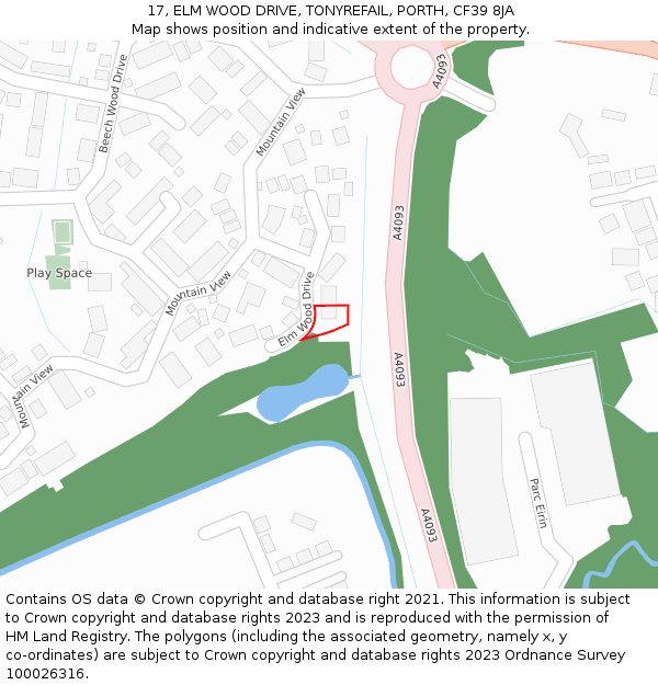 17, ELM WOOD DRIVE, TONYREFAIL, PORTH, CF39 8JA: Location map and indicative extent of plot