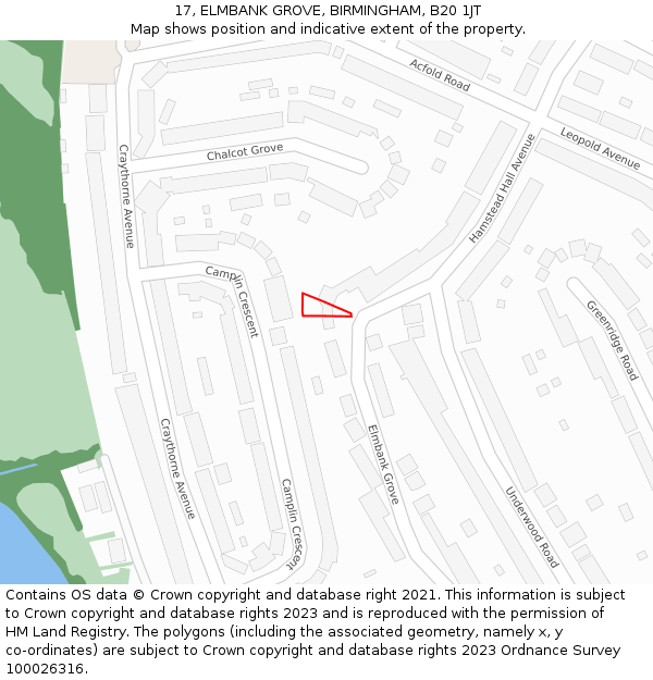 17, ELMBANK GROVE, BIRMINGHAM, B20 1JT: Location map and indicative extent of plot