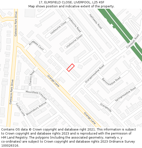 17, ELMSFIELD CLOSE, LIVERPOOL, L25 4SF: Location map and indicative extent of plot