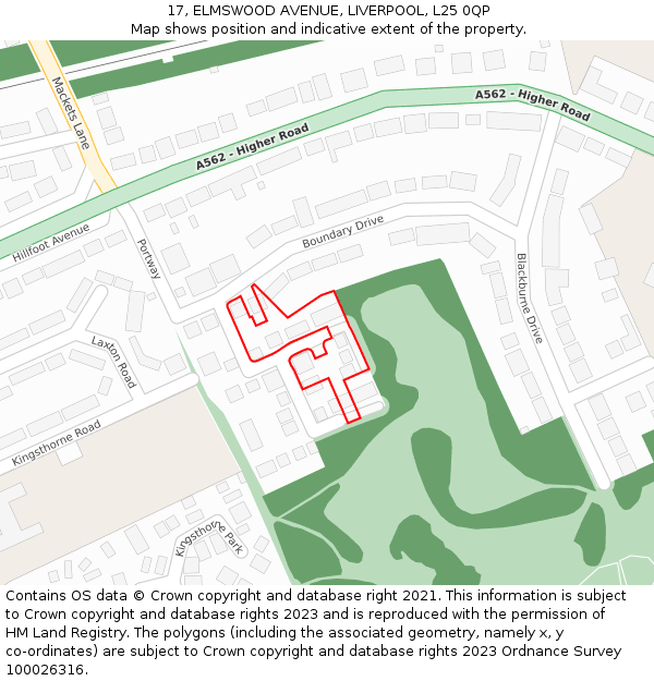 17, ELMSWOOD AVENUE, LIVERPOOL, L25 0QP: Location map and indicative extent of plot