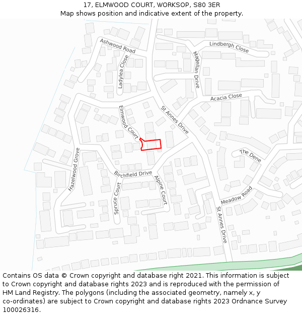 17, ELMWOOD COURT, WORKSOP, S80 3ER: Location map and indicative extent of plot