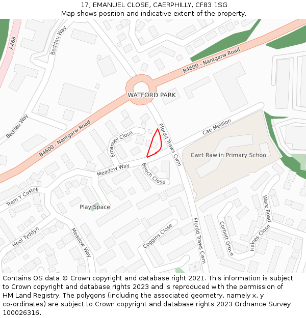 17, EMANUEL CLOSE, CAERPHILLY, CF83 1SG: Location map and indicative extent of plot
