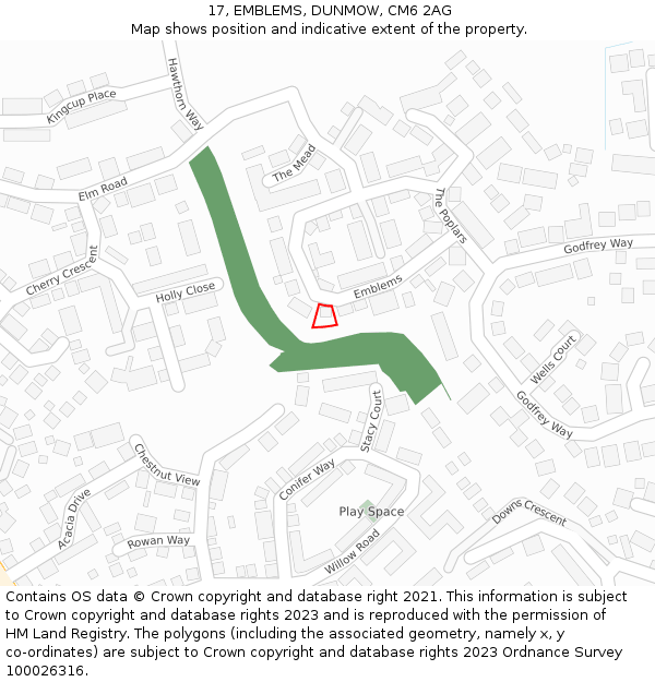 17, EMBLEMS, DUNMOW, CM6 2AG: Location map and indicative extent of plot