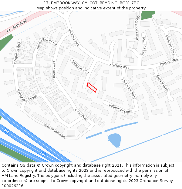 17, EMBROOK WAY, CALCOT, READING, RG31 7BG: Location map and indicative extent of plot