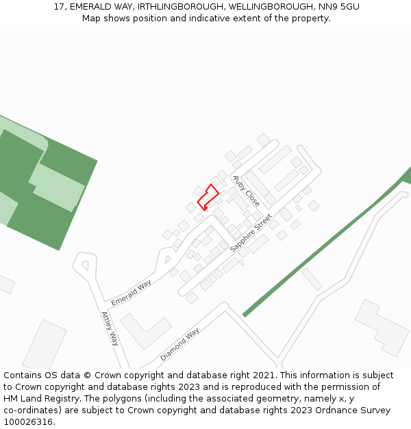 17, EMERALD WAY, IRTHLINGBOROUGH, WELLINGBOROUGH, NN9 5GU: Location map and indicative extent of plot