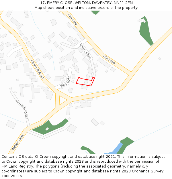 17, EMERY CLOSE, WELTON, DAVENTRY, NN11 2EN: Location map and indicative extent of plot