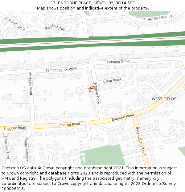 17, ENBORNE PLACE, NEWBURY, RG14 6BD: Location map and indicative extent of plot