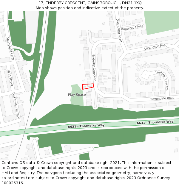17, ENDERBY CRESCENT, GAINSBOROUGH, DN21 1XQ: Location map and indicative extent of plot