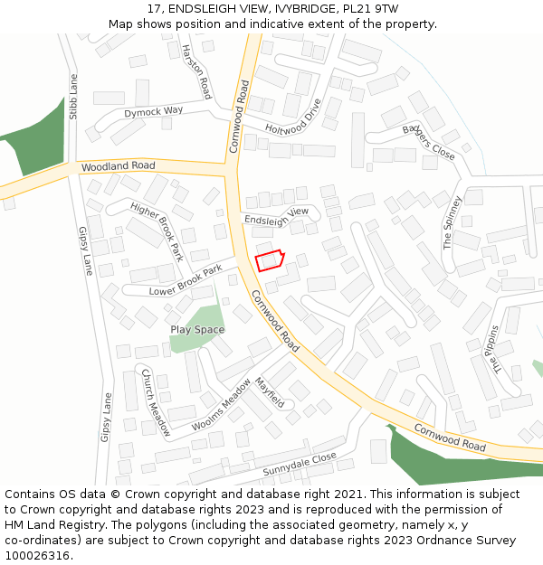 17, ENDSLEIGH VIEW, IVYBRIDGE, PL21 9TW: Location map and indicative extent of plot