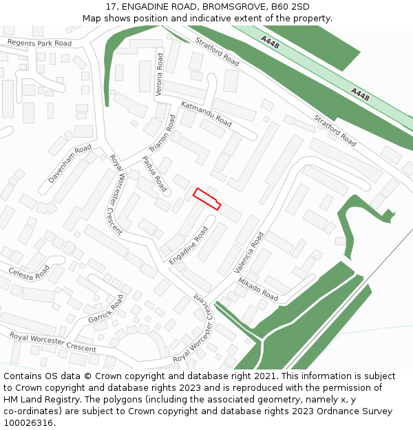 17, ENGADINE ROAD, BROMSGROVE, B60 2SD: Location map and indicative extent of plot