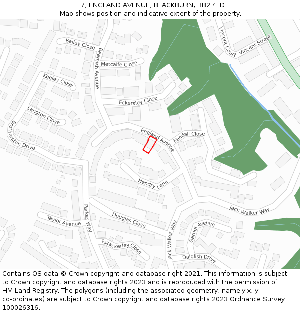 17, ENGLAND AVENUE, BLACKBURN, BB2 4FD: Location map and indicative extent of plot