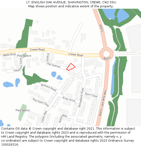 17, ENGLISH OAK AVENUE, SHAVINGTON, CREWE, CW2 5SU: Location map and indicative extent of plot