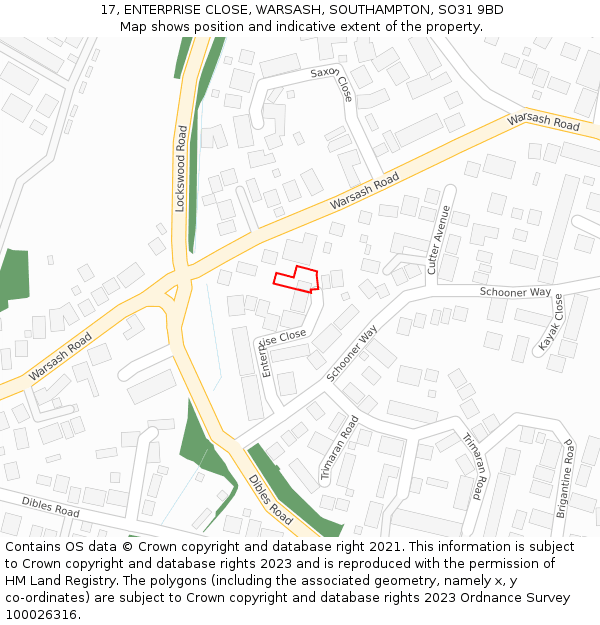 17, ENTERPRISE CLOSE, WARSASH, SOUTHAMPTON, SO31 9BD: Location map and indicative extent of plot