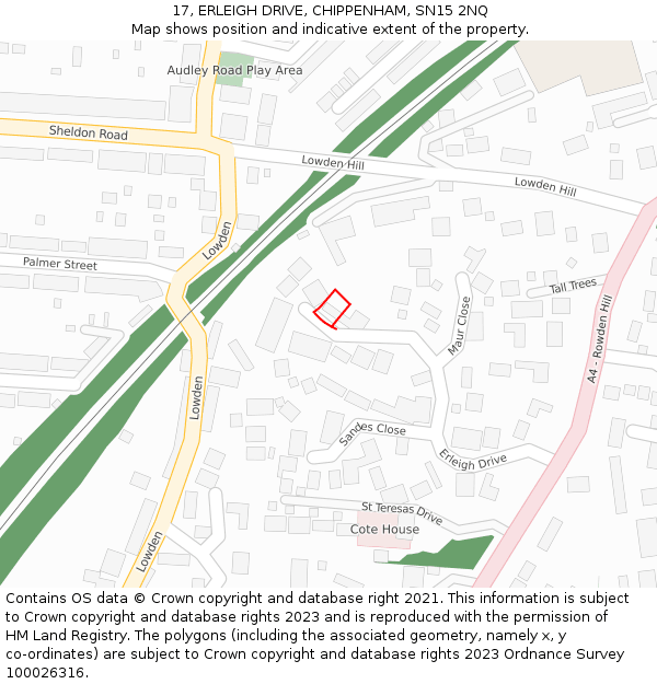 17, ERLEIGH DRIVE, CHIPPENHAM, SN15 2NQ: Location map and indicative extent of plot