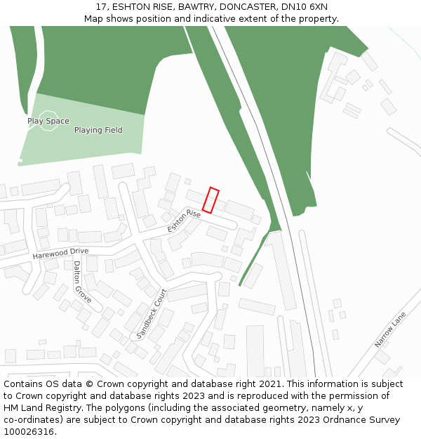 17, ESHTON RISE, BAWTRY, DONCASTER, DN10 6XN: Location map and indicative extent of plot