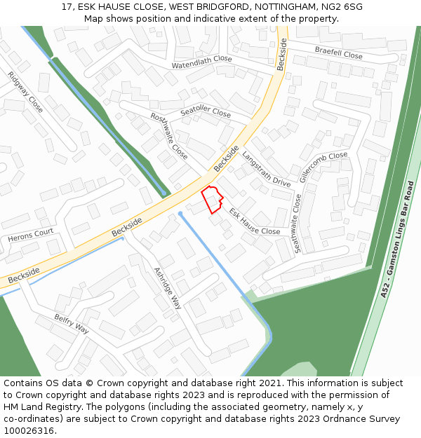 17, ESK HAUSE CLOSE, WEST BRIDGFORD, NOTTINGHAM, NG2 6SG: Location map and indicative extent of plot