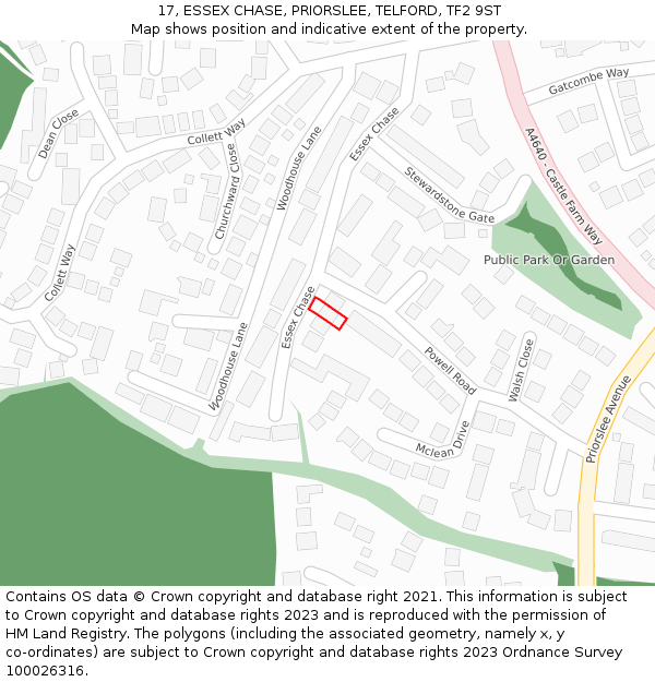 17, ESSEX CHASE, PRIORSLEE, TELFORD, TF2 9ST: Location map and indicative extent of plot