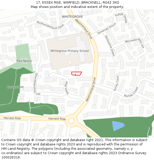 17, ESSEX RISE, WARFIELD, BRACKNELL, RG42 3XG: Location map and indicative extent of plot