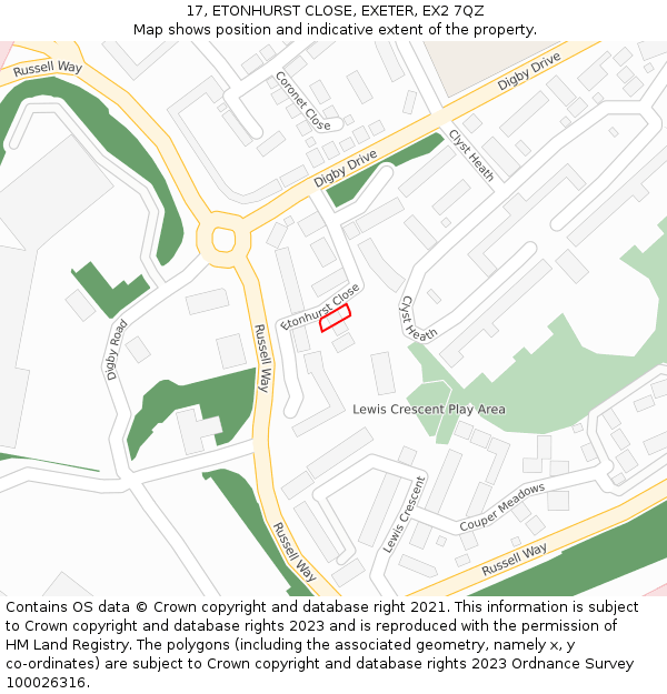 17, ETONHURST CLOSE, EXETER, EX2 7QZ: Location map and indicative extent of plot