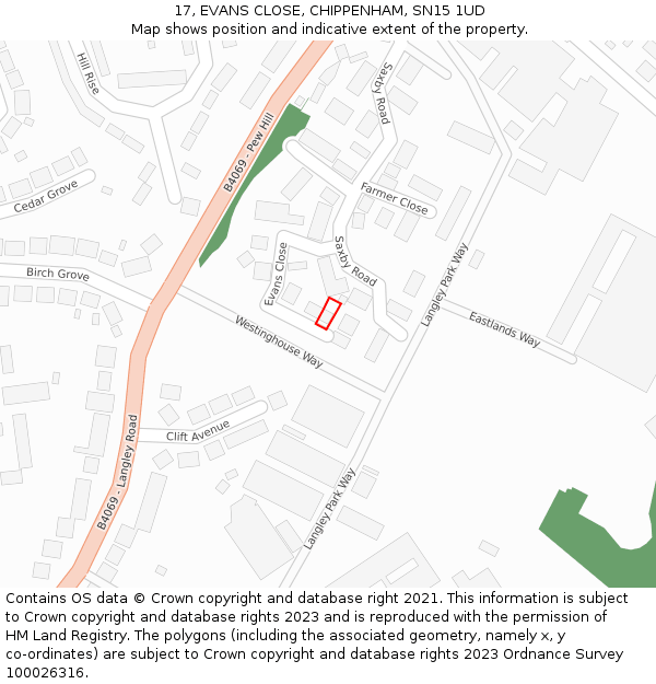 17, EVANS CLOSE, CHIPPENHAM, SN15 1UD: Location map and indicative extent of plot