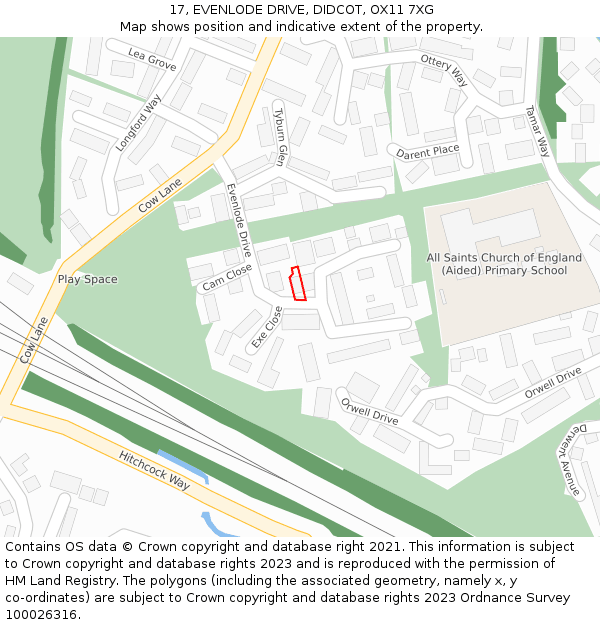 17, EVENLODE DRIVE, DIDCOT, OX11 7XG: Location map and indicative extent of plot