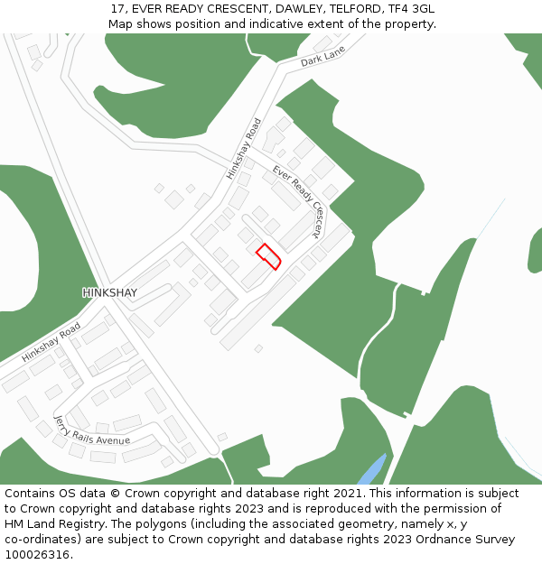 17, EVER READY CRESCENT, DAWLEY, TELFORD, TF4 3GL: Location map and indicative extent of plot