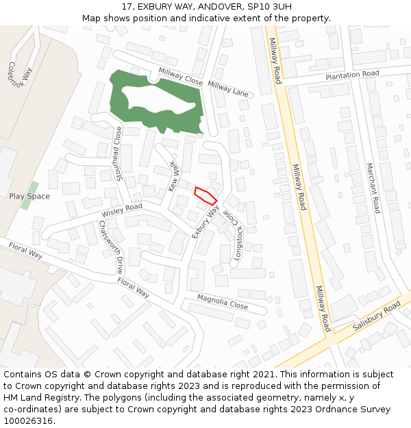 17, EXBURY WAY, ANDOVER, SP10 3UH: Location map and indicative extent of plot