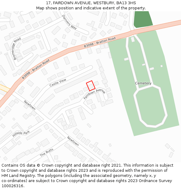 17, FAIRDOWN AVENUE, WESTBURY, BA13 3HS: Location map and indicative extent of plot