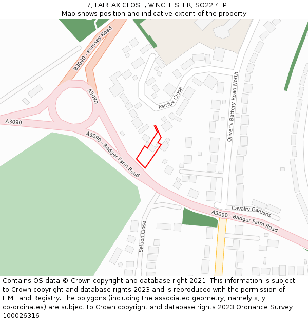 17, FAIRFAX CLOSE, WINCHESTER, SO22 4LP: Location map and indicative extent of plot