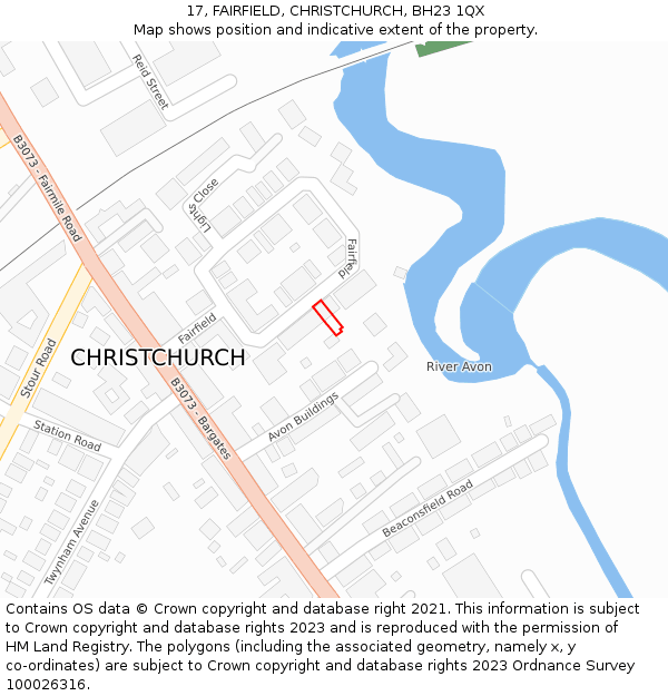 17, FAIRFIELD, CHRISTCHURCH, BH23 1QX: Location map and indicative extent of plot