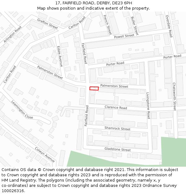 17, FAIRFIELD ROAD, DERBY, DE23 6PH: Location map and indicative extent of plot