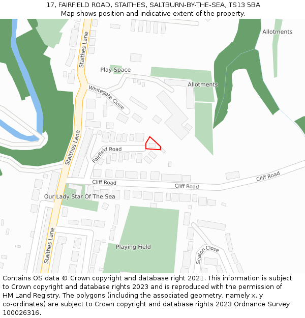 17, FAIRFIELD ROAD, STAITHES, SALTBURN-BY-THE-SEA, TS13 5BA: Location map and indicative extent of plot