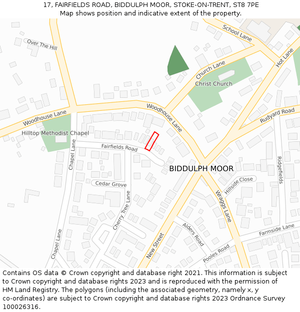 17, FAIRFIELDS ROAD, BIDDULPH MOOR, STOKE-ON-TRENT, ST8 7PE: Location map and indicative extent of plot