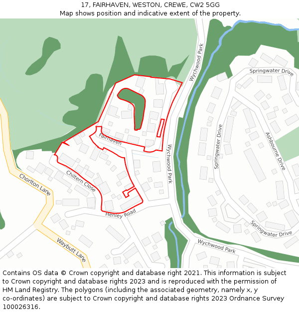 17, FAIRHAVEN, WESTON, CREWE, CW2 5GG: Location map and indicative extent of plot