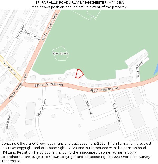 17, FAIRHILLS ROAD, IRLAM, MANCHESTER, M44 6BA: Location map and indicative extent of plot